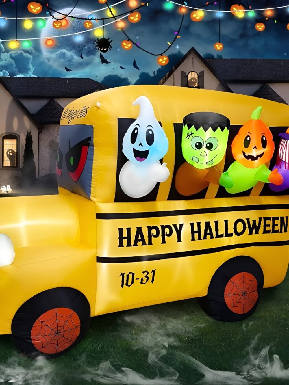8.1FT Length Halloween Inflatable Ghost Frankenstein Pumpkin Monster Witch Bus